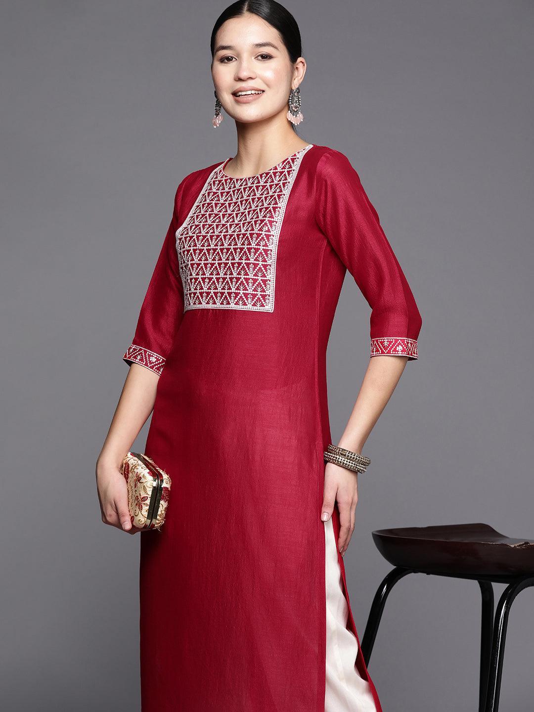 Pink Yoke Design Silk Straight Kurta