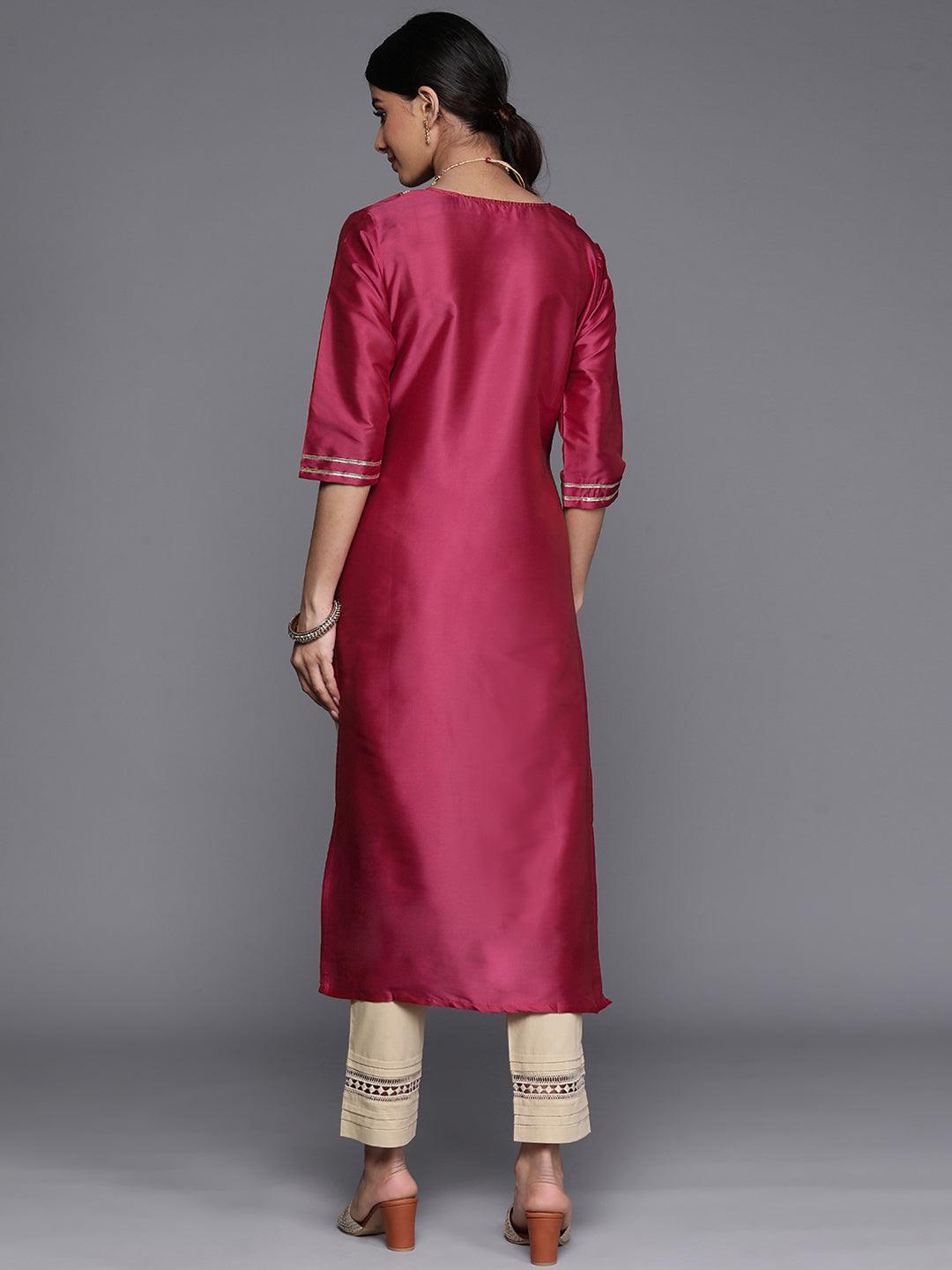 Pink Yoke Design Silk Straight Kurta