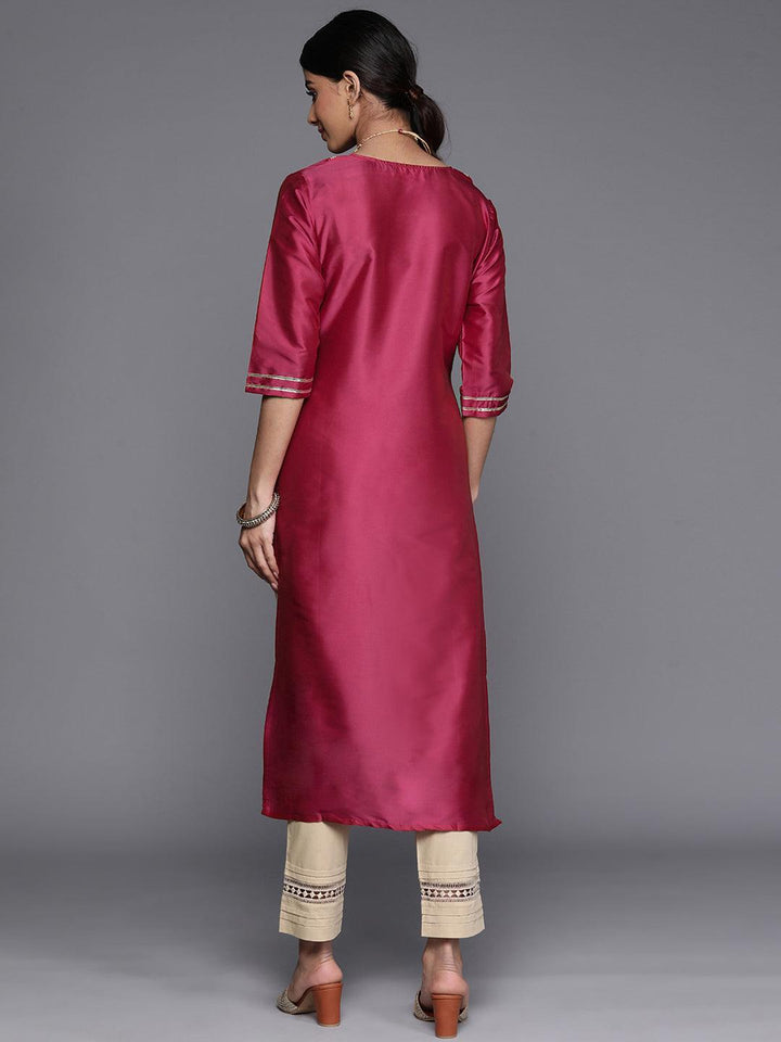 Pink Yoke Design Silk Straight Kurta - Libas