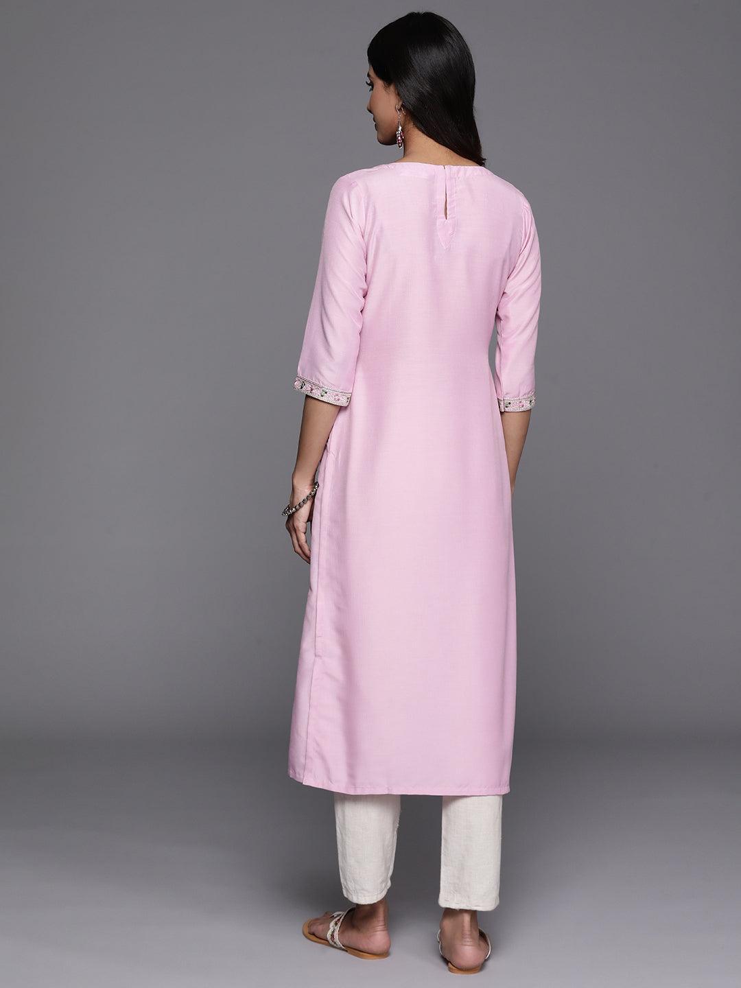 Pink Yoke Design Silk Straight Kurta