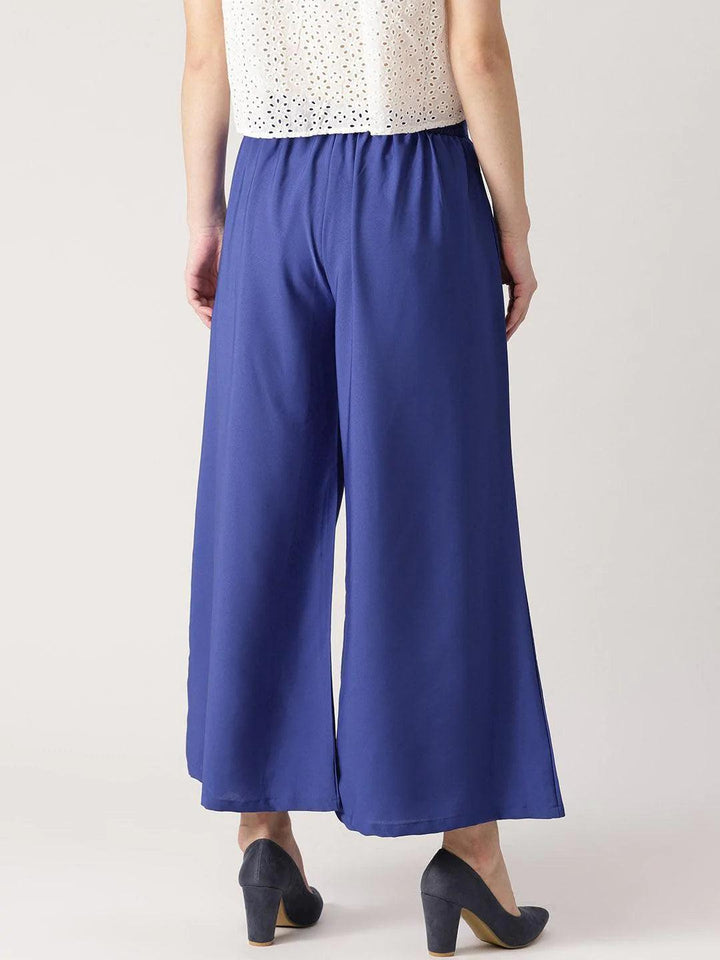 Blue Solid Crepe Palazzos - ShopLibas