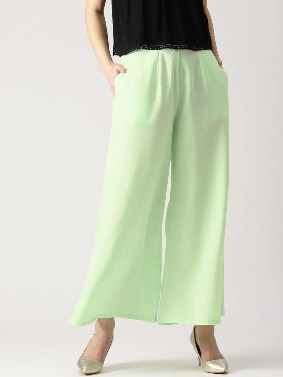 Green Solid Crepe Palazzos - ShopLibas