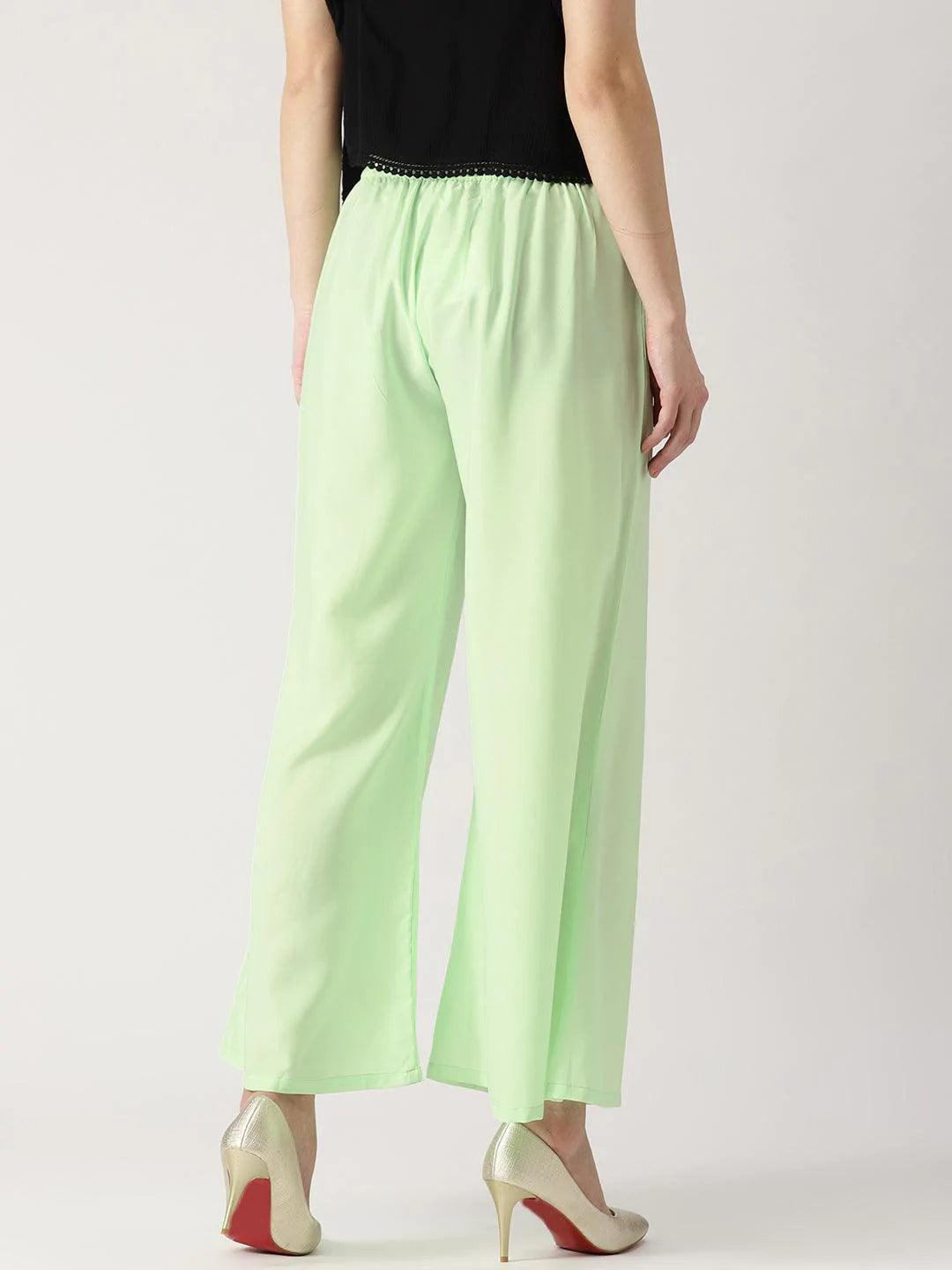 Green Solid Crepe Palazzos - ShopLibas