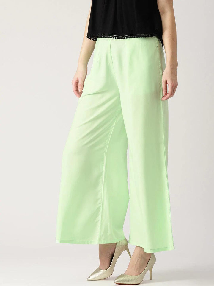 Green Solid Crepe Palazzos - ShopLibas