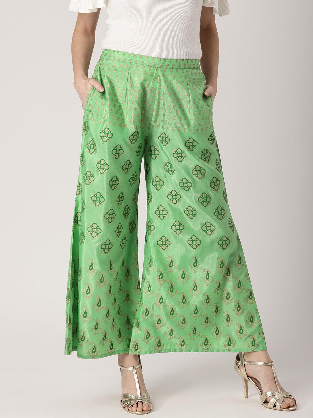 Green Printed Polyester Palazzos