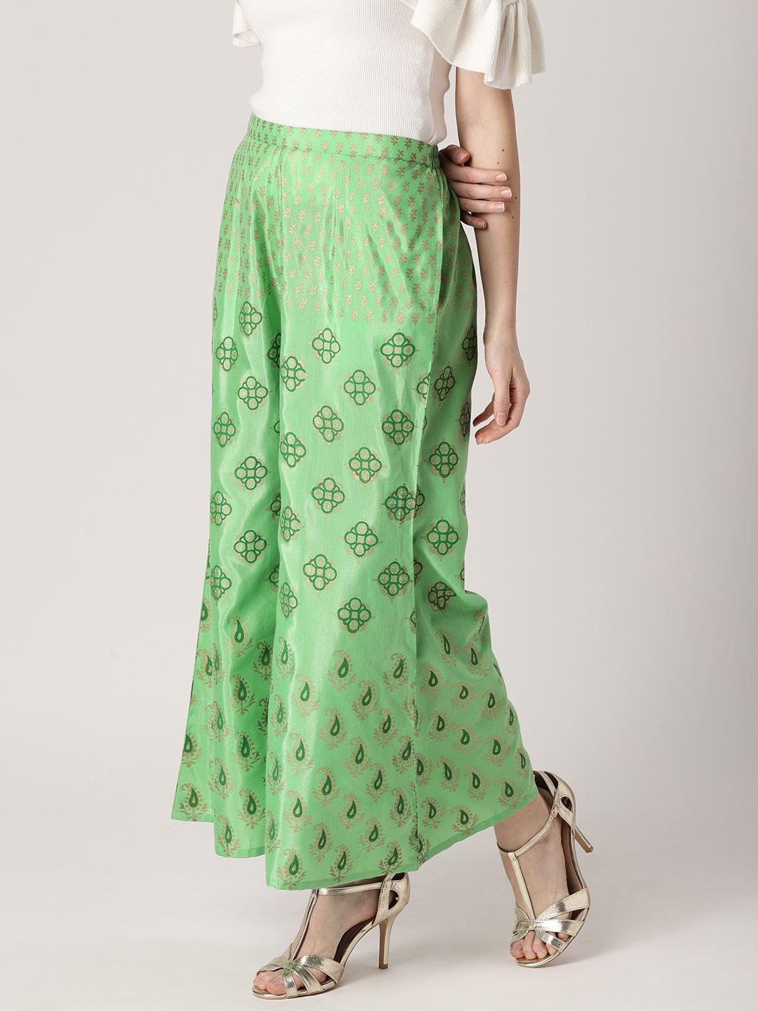 Green Printed Polyester Palazzos