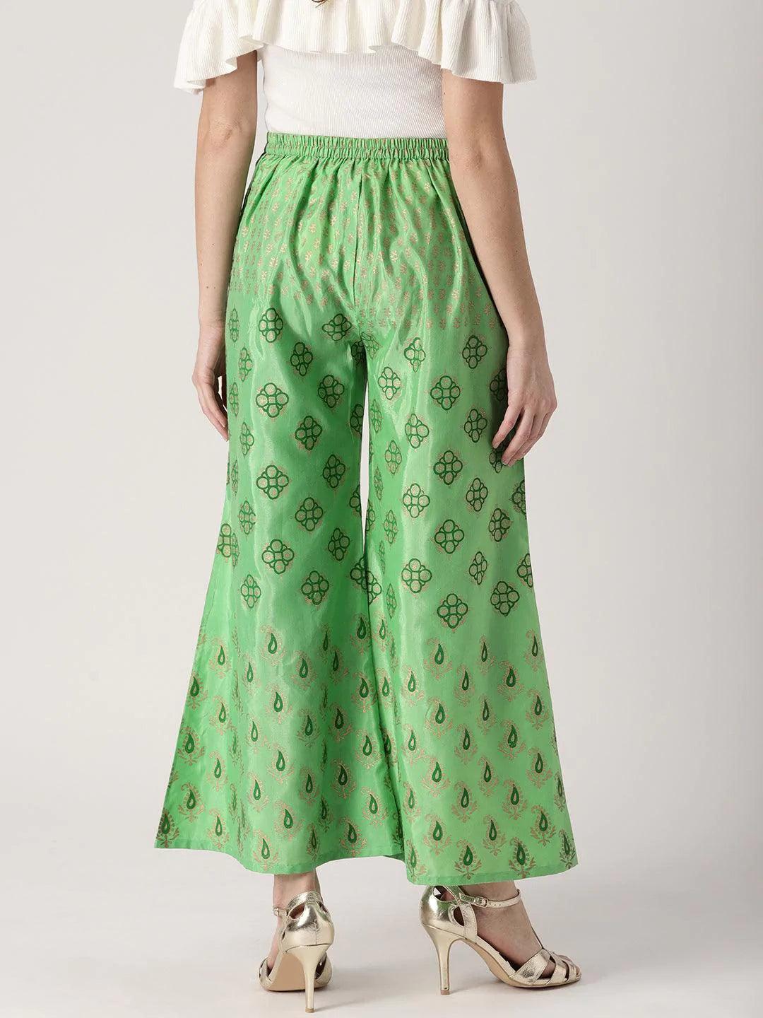 Green Printed Polyester Palazzos