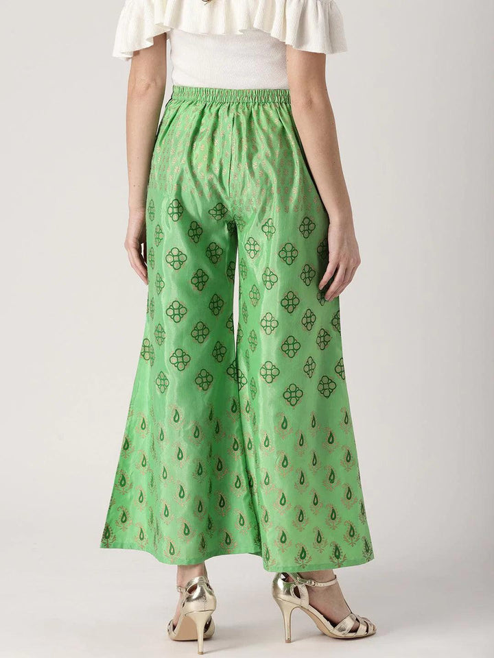 Green Printed Polyester Palazzos - ShopLibas