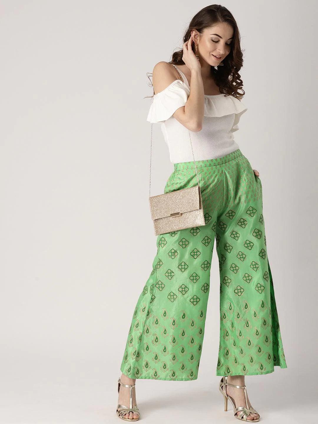 Green Printed Polyester Palazzos