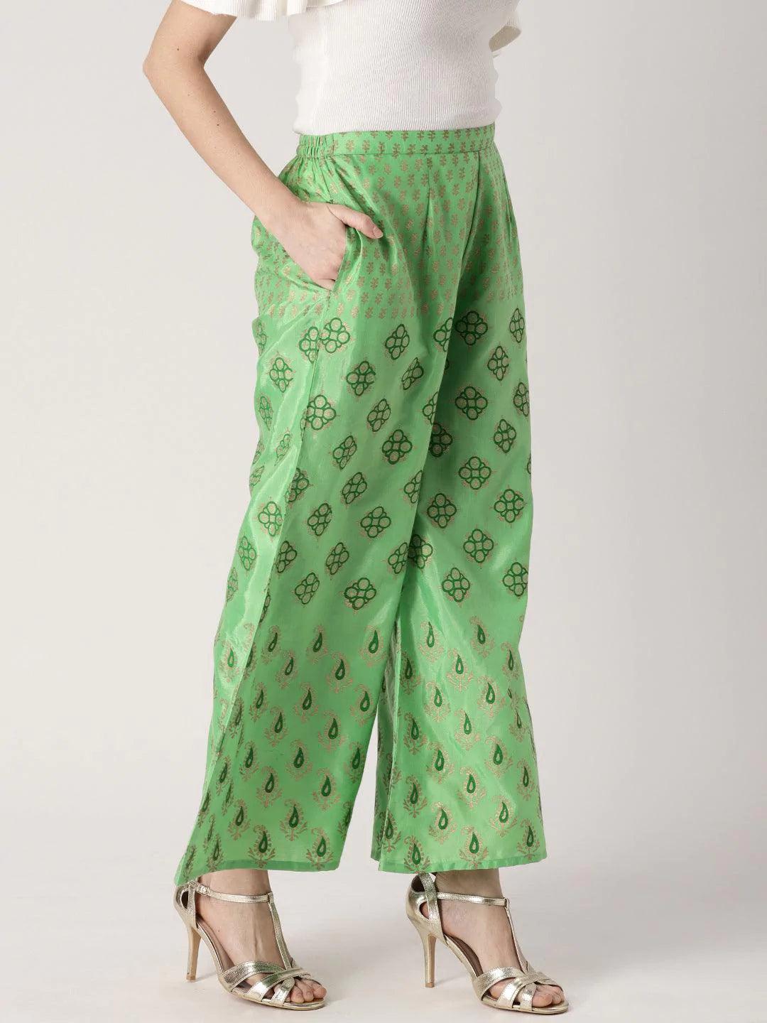 Green Printed Polyester Palazzos