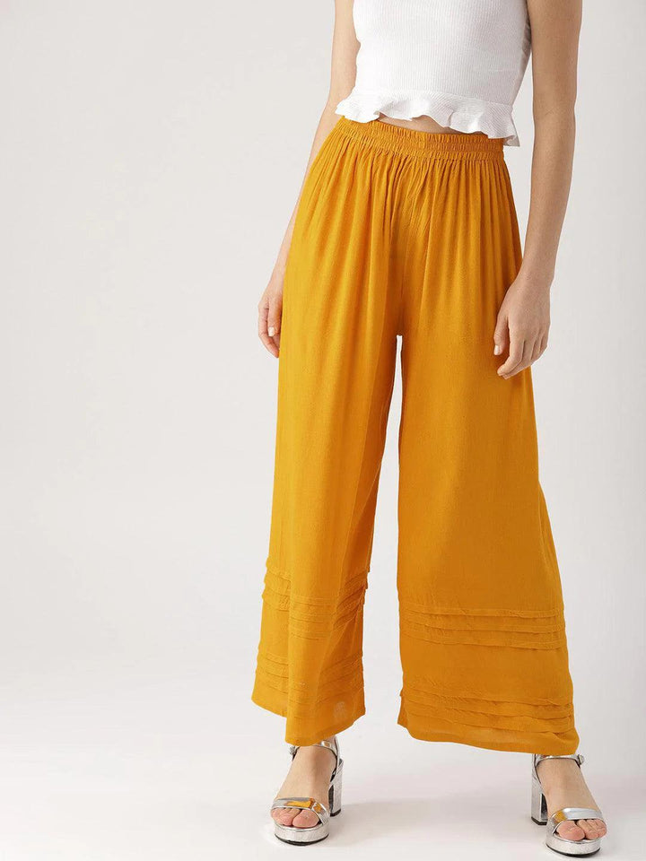 Yellow Solid Rayon Palazzos - ShopLibas