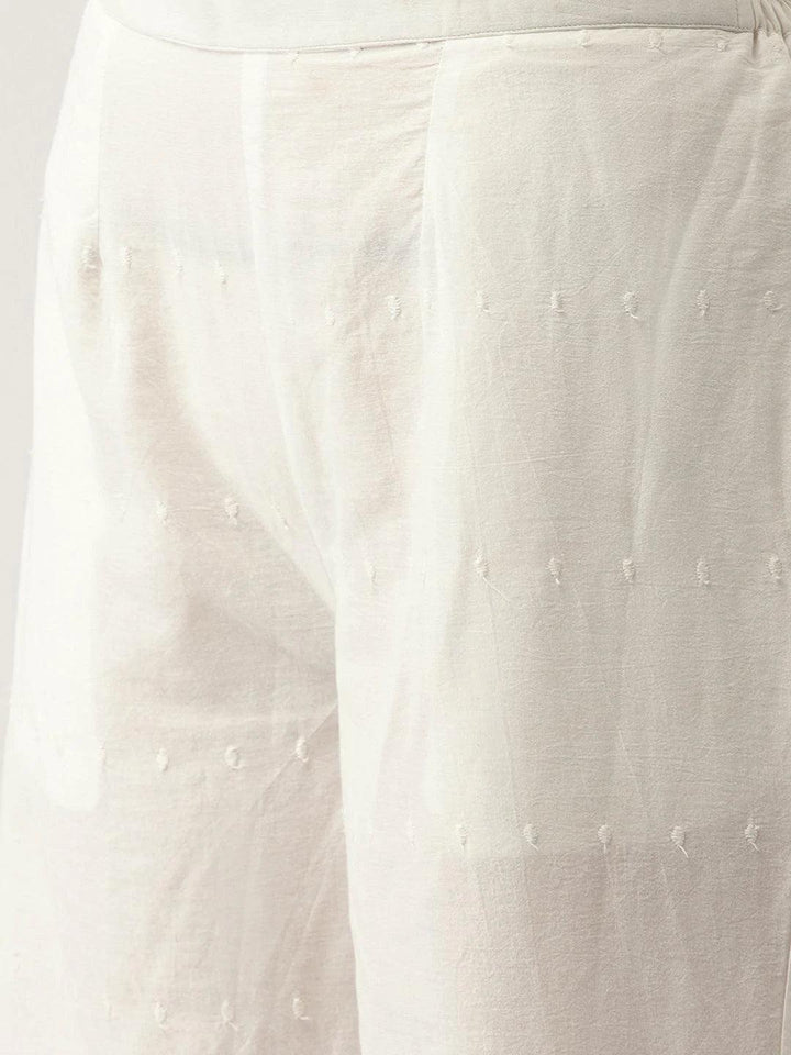 White Schiffli Cotton Palazzos - ShopLibas