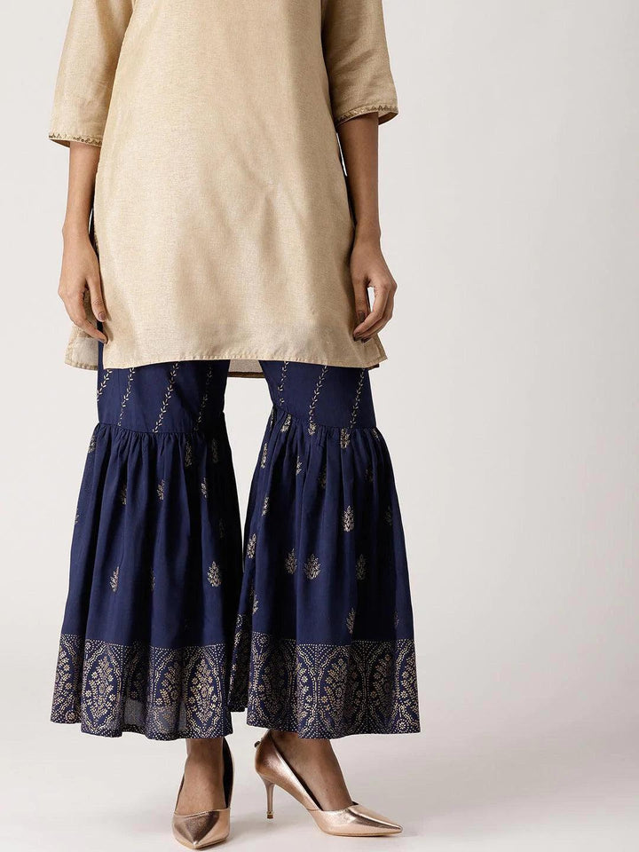 Navy Blue Printed Rayon Sharara Pants - ShopLibas