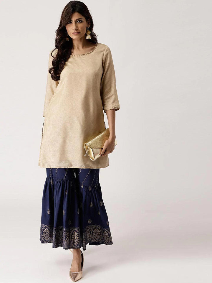 Navy Blue Printed Rayon Sharara Pants - ShopLibas