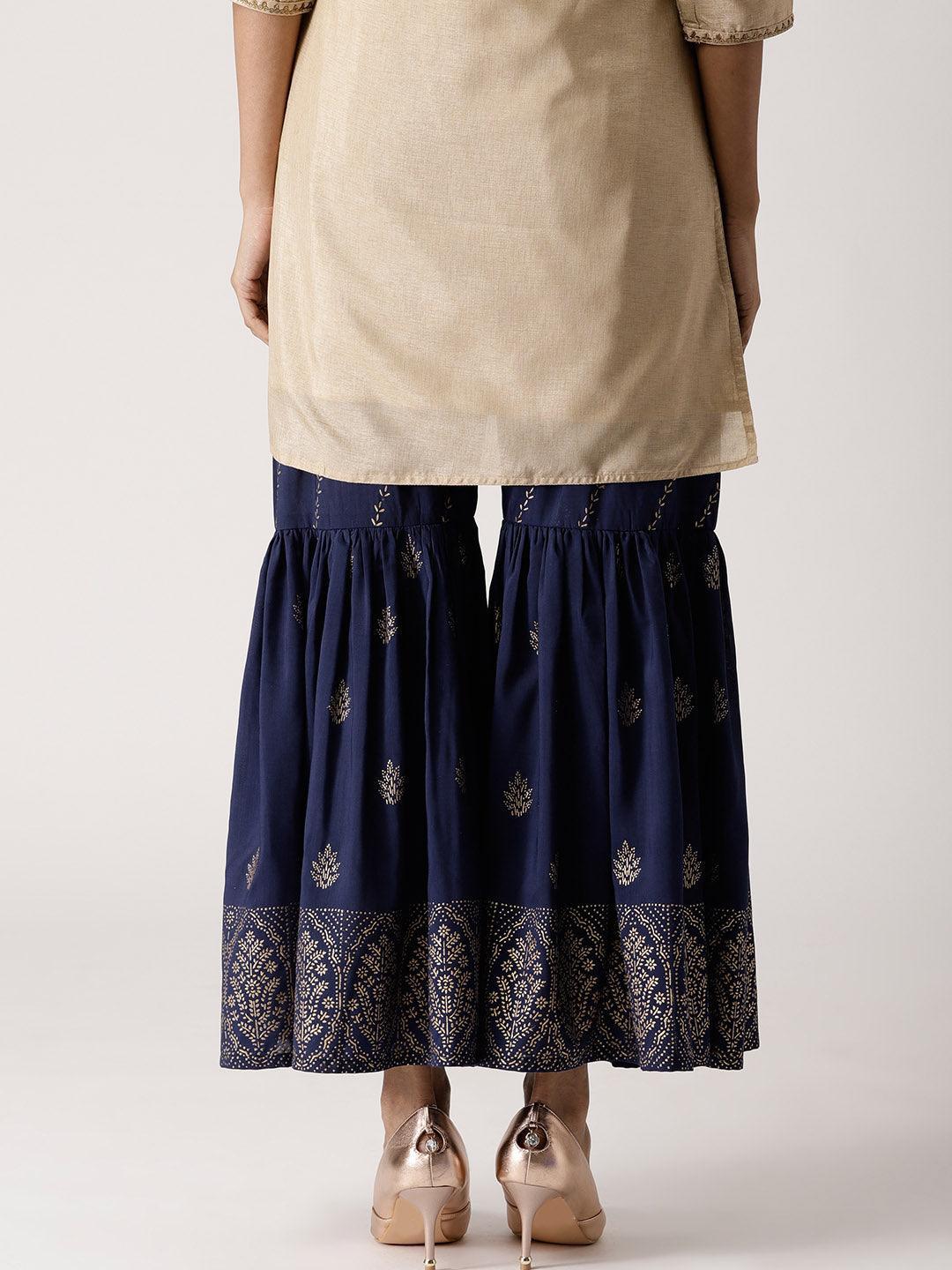 Navy Blue Printed Rayon Sharara Pants - ShopLibas