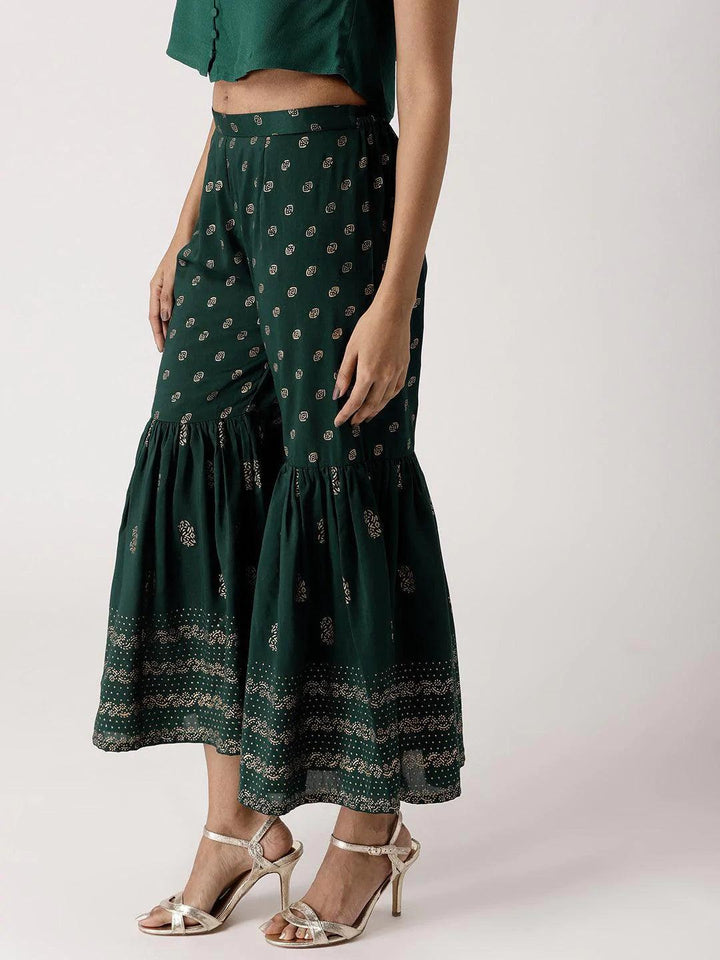 Green Solid Rayon Sharara Pants - ShopLibas