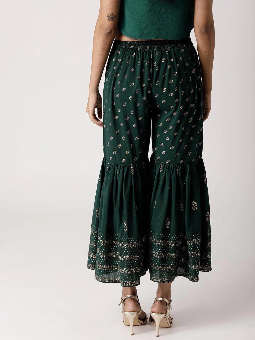 Green Solid Rayon Sharara Pants