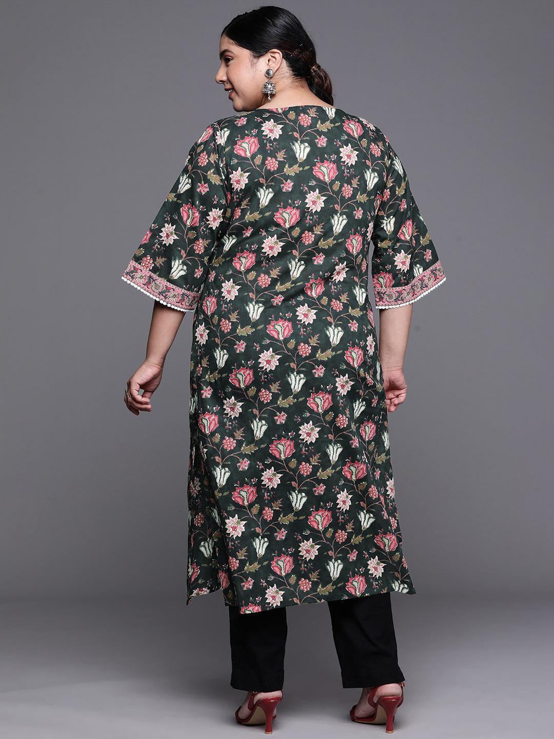 Plus Size Black Printed Cotton Kurta