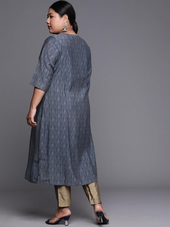 Plus Size Blue Printed Chanderi Silk Kurta - Libas