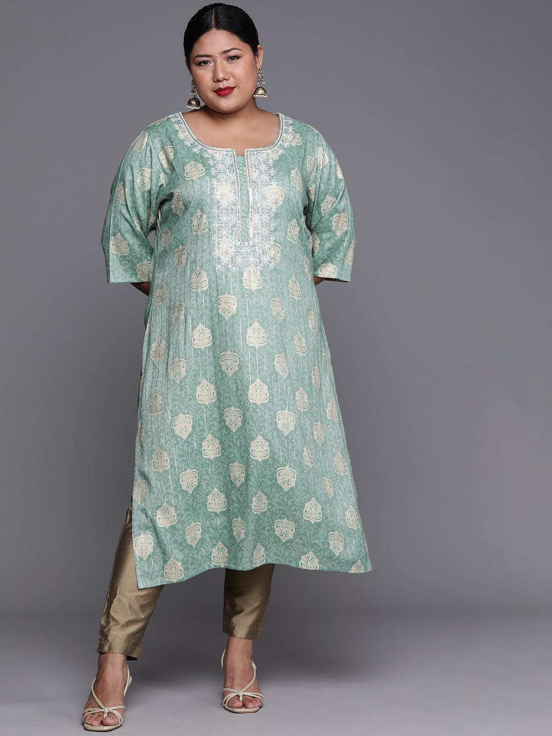 Plus Size Blue Yoke Design Rayon Kurta