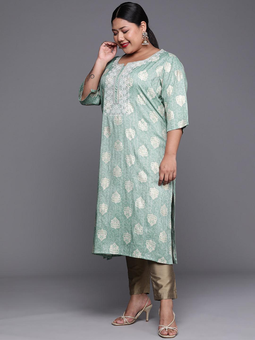 Plus Size Blue Yoke Design Rayon Kurta