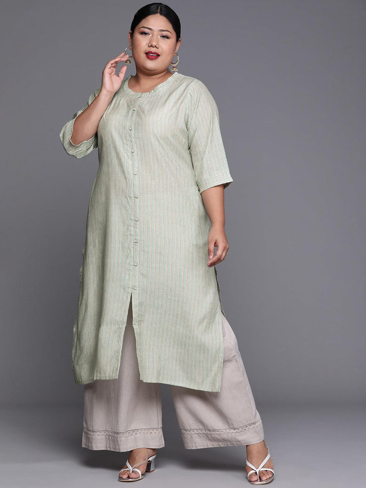 Plus Size Green Printed Chanderi Silk Kurta - Libas