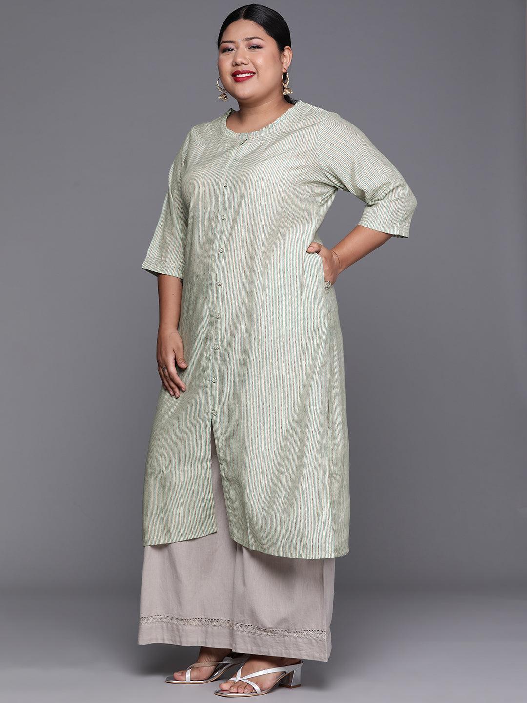 Plus Size Green Printed Chanderi Silk Kurta - Libas