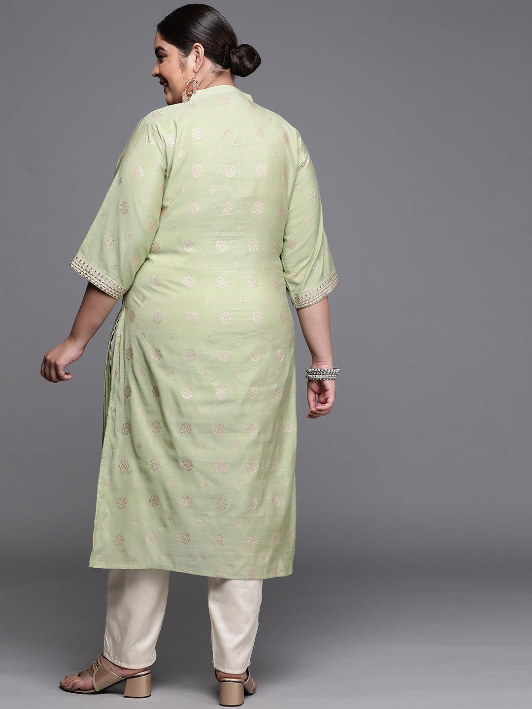 Plus Size Green Yoke Design Chanderi Silk Kurta