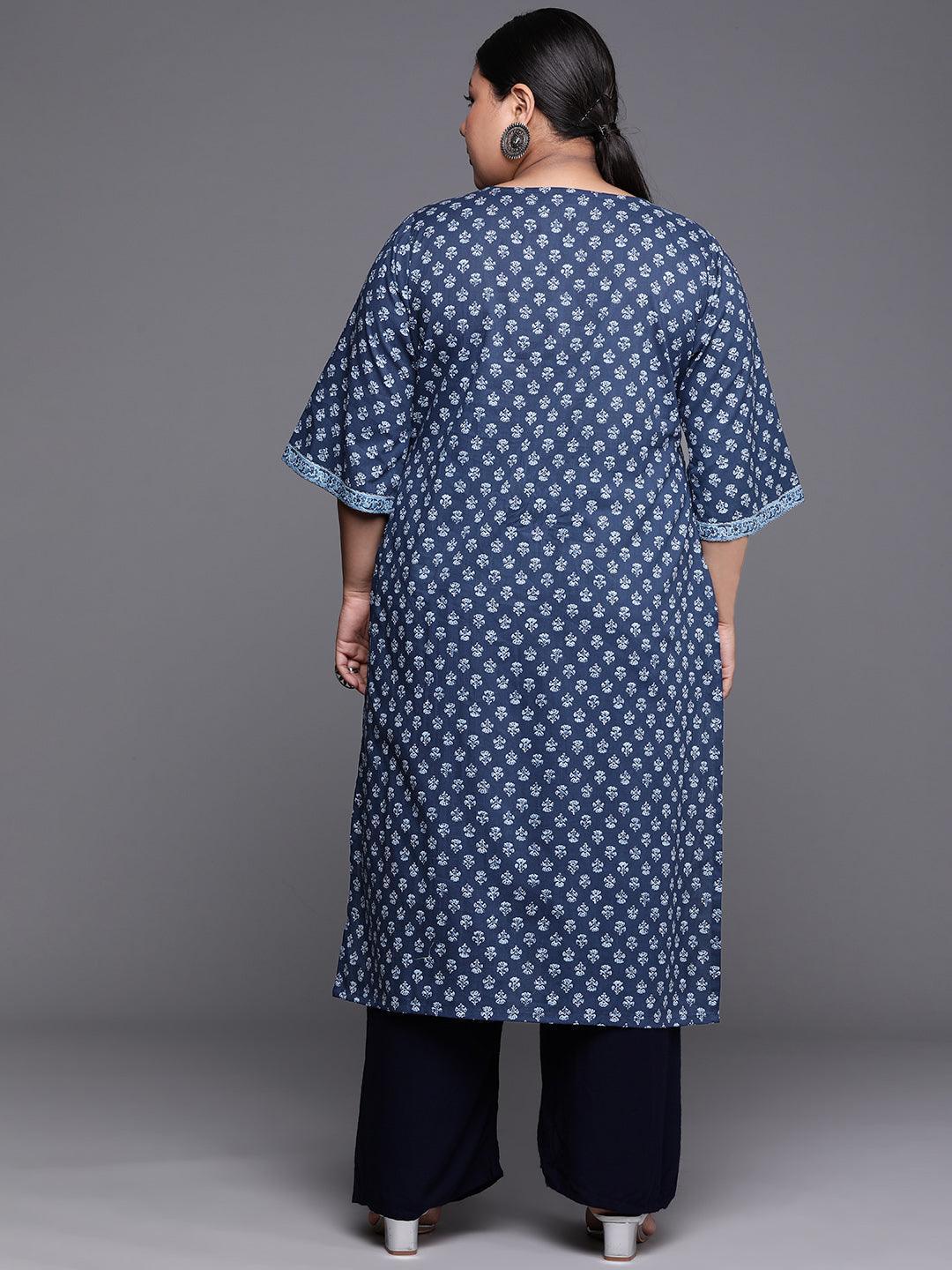 Plus Size Indigo Printed Cotton Kurta