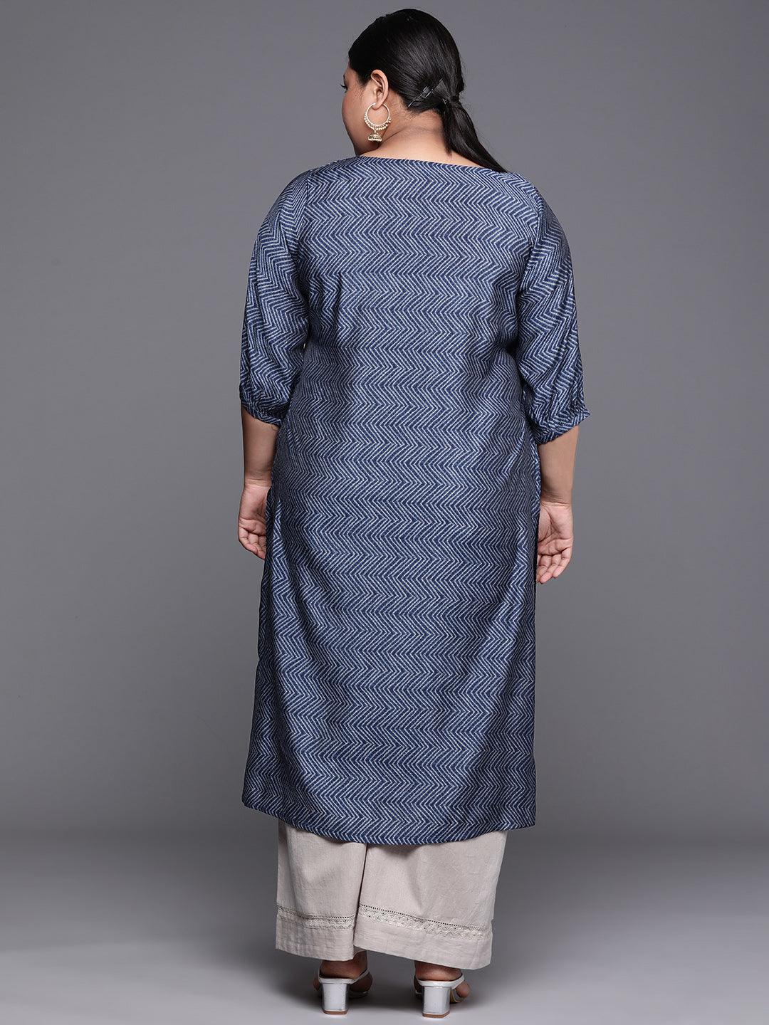 Plus Size Indigo Printed Silk Kurta