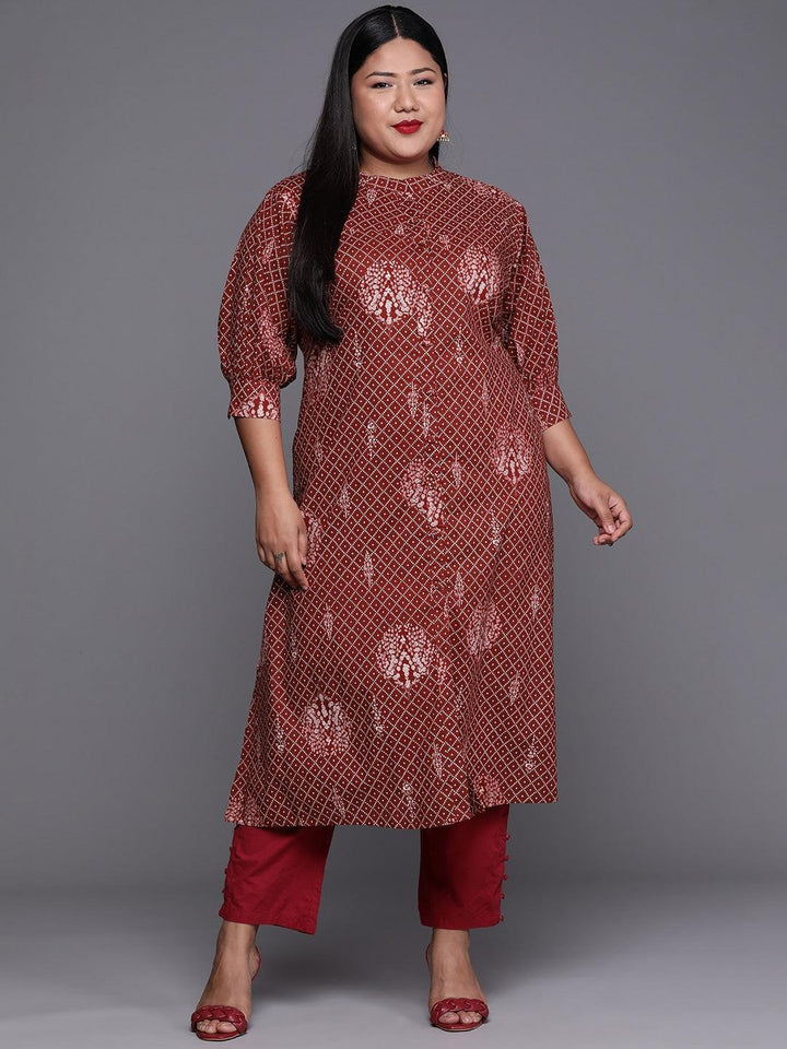 Plus Size Maroon Printed Cotton Kurta - ShopLibas