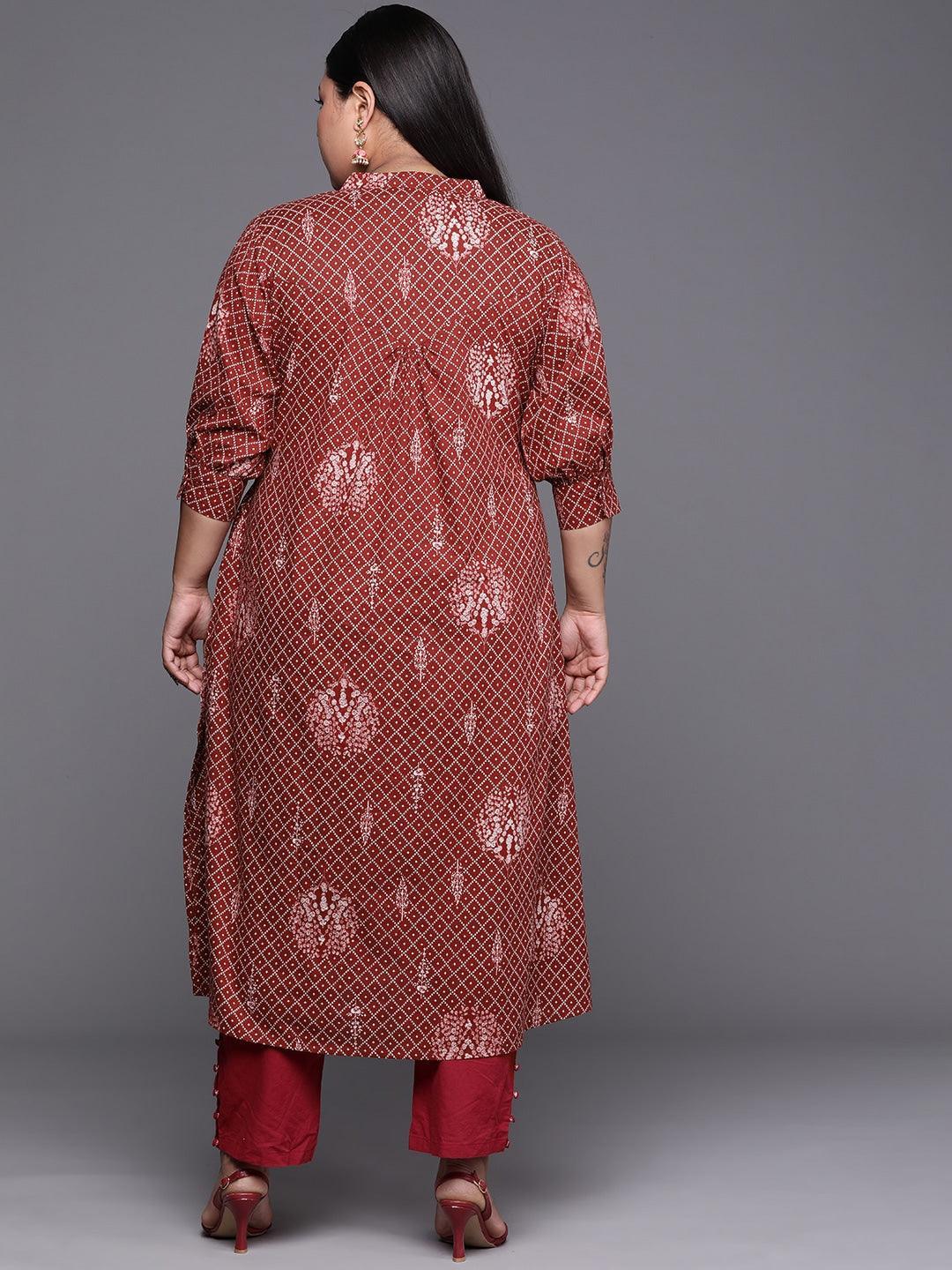 Plus Size Maroon Printed Cotton Kurta - ShopLibas