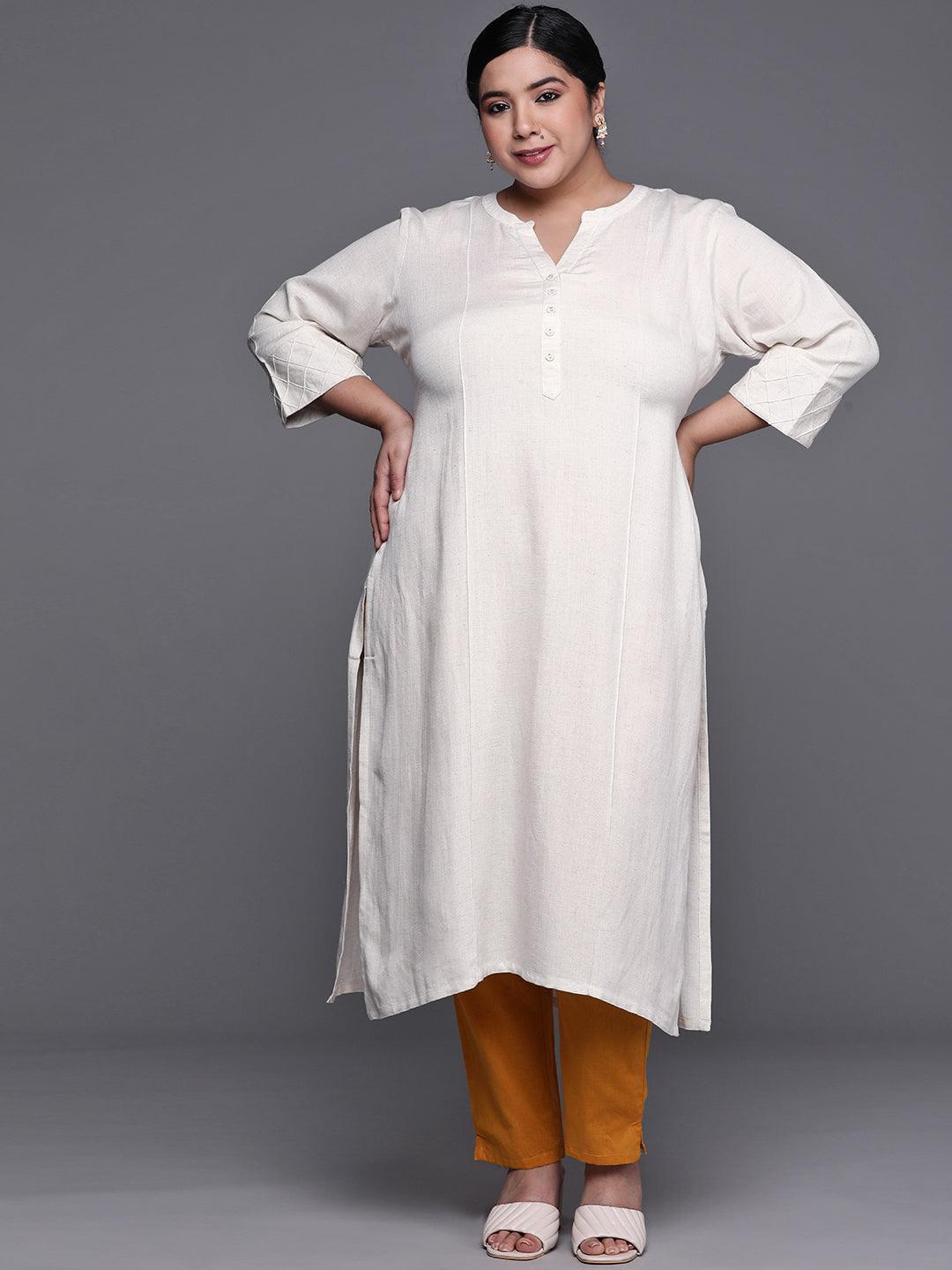 Plus Size Off White Solid Cotton Kurta