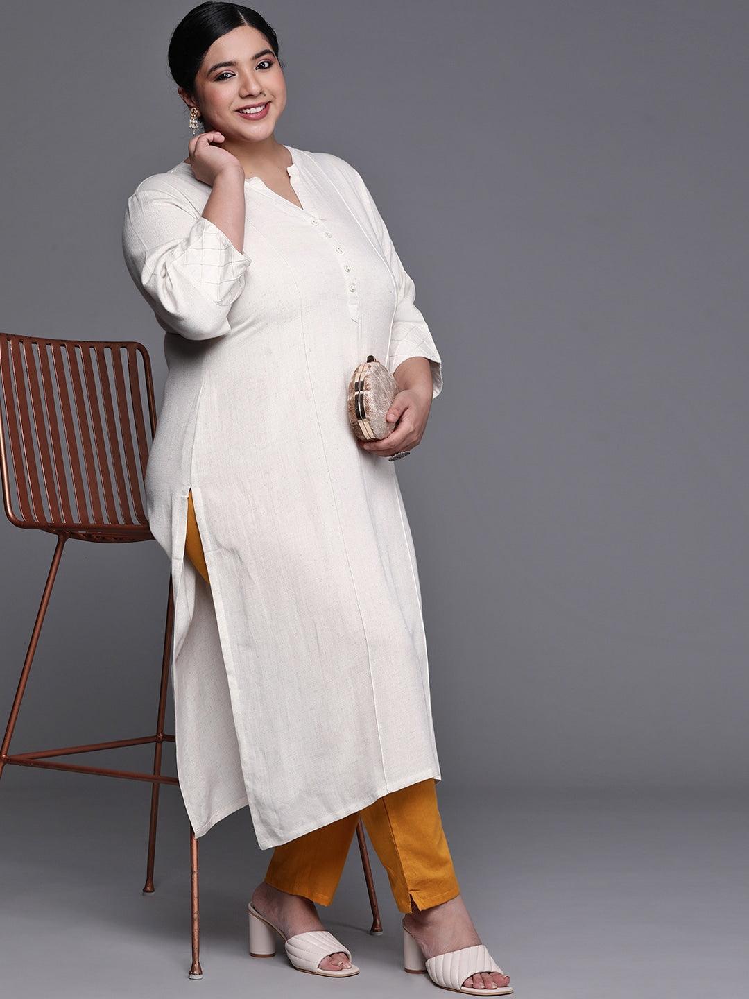 Plus Size Off White Solid Cotton Kurta