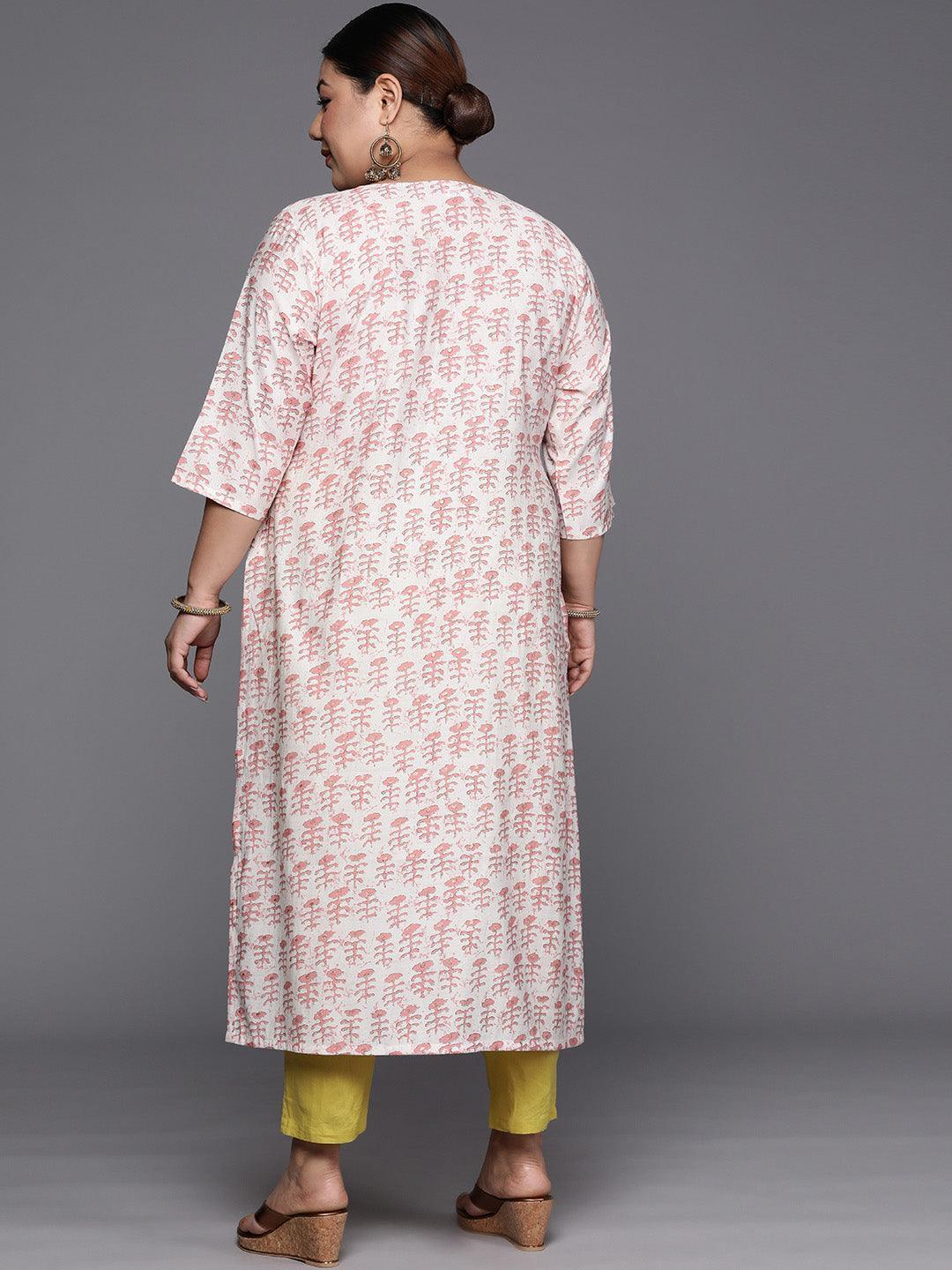 Plus Size Peach Printed Silk Straight Kurta