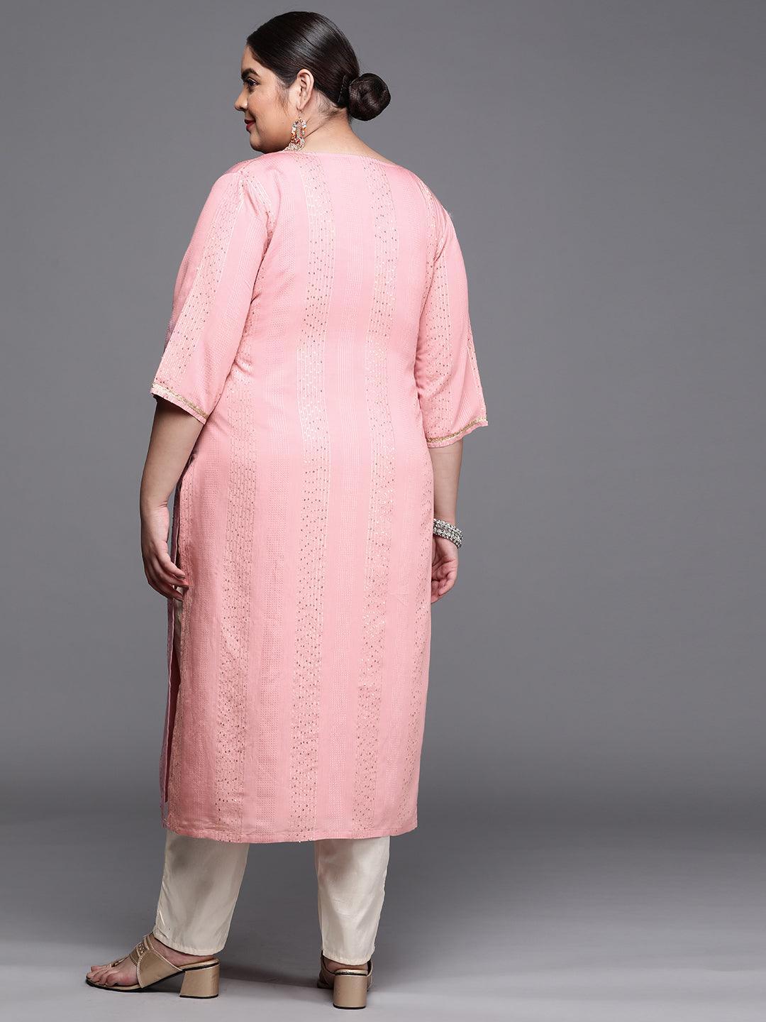 Plus Size Pink Embellished Chanderi Silk Kurta