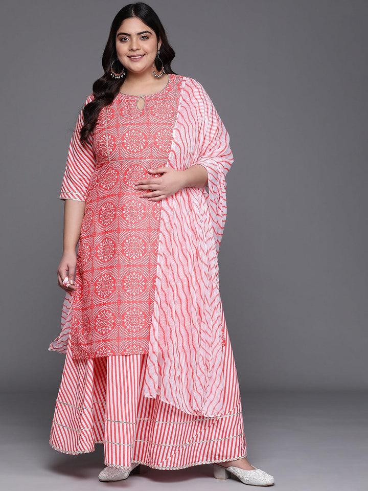 Plus Size Pink Printed Cotton Suit Set - ShopLibas