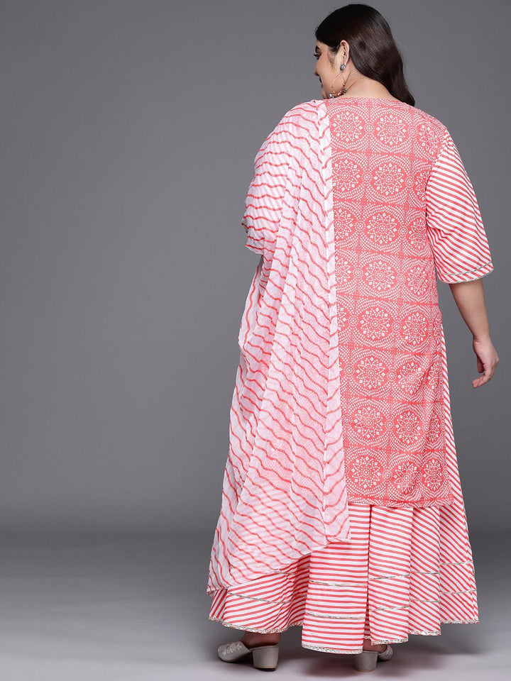 Plus Size Pink Printed Cotton Suit Set - ShopLibas