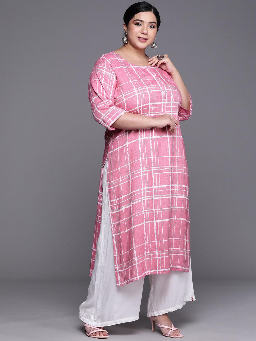 Plus Size Pink Printed Rayon Kurta