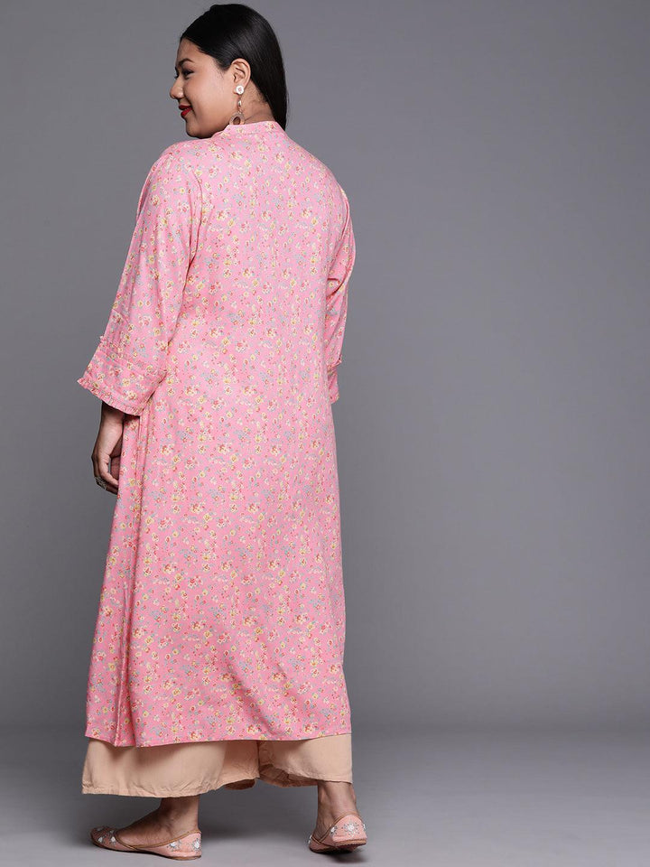 Plus Size Pink Printed Rayon Kurta - ShopLibas