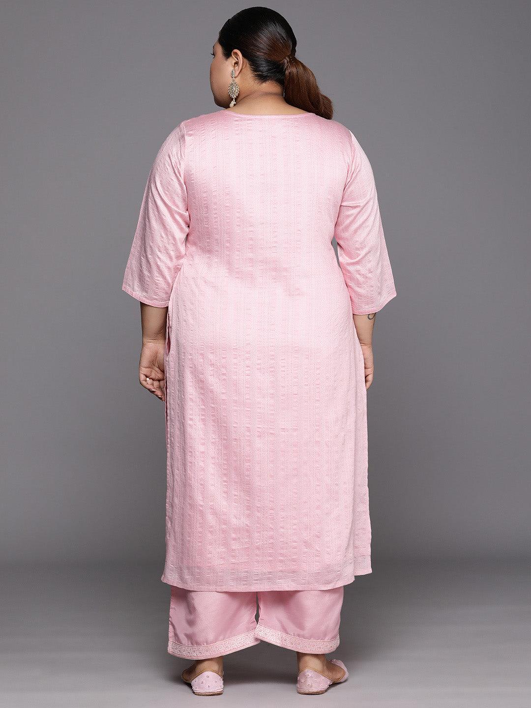 Plus Size Pink Woven Design Rayon Straight Kurta