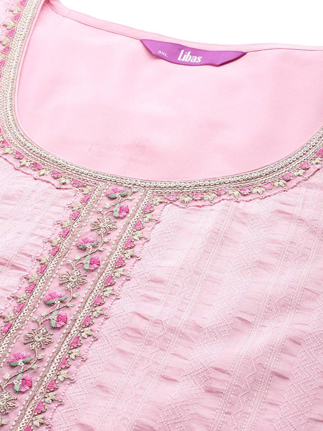 Plus Size Pink Woven Design Rayon Straight Kurta