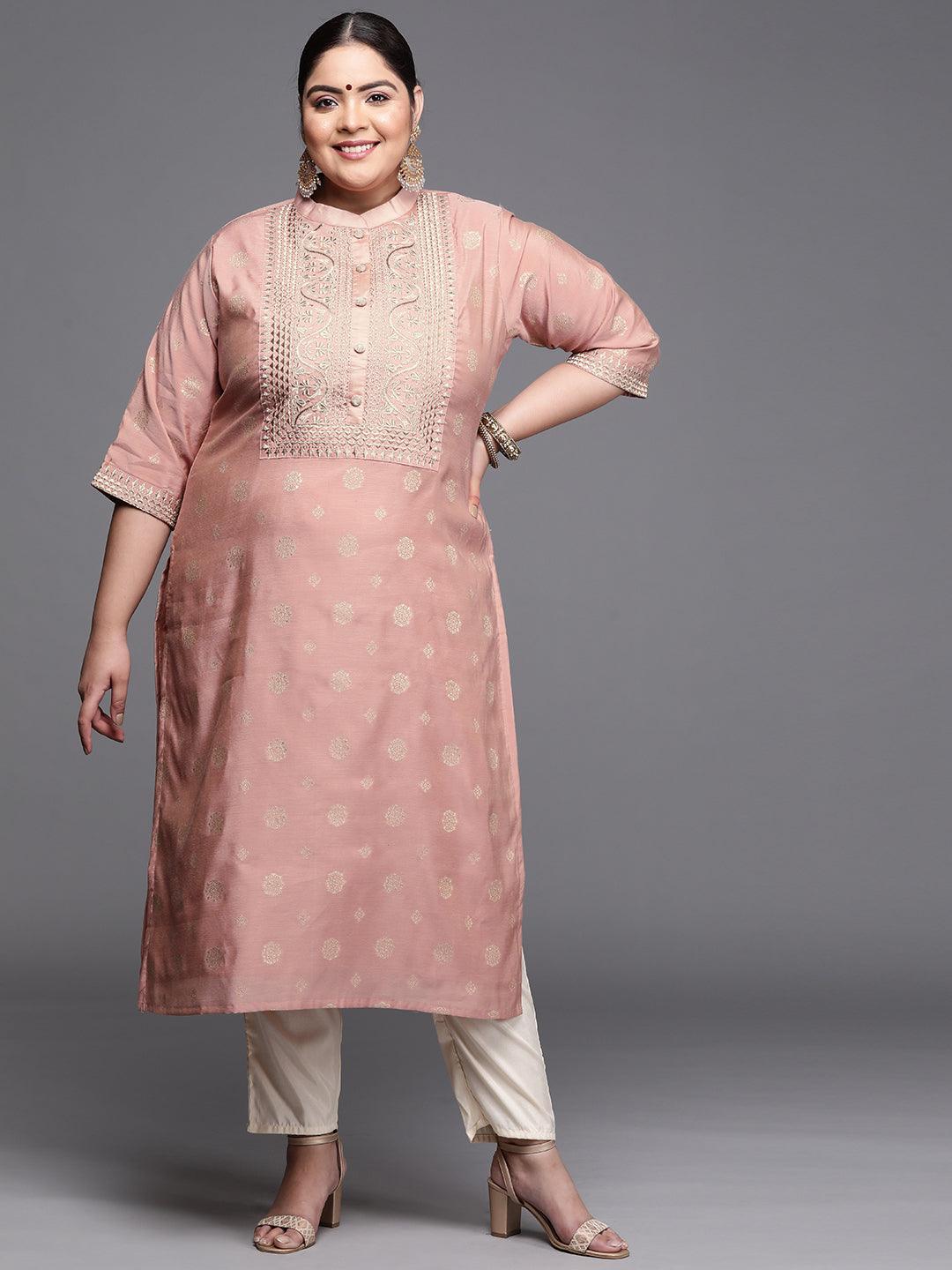 Plus Size Pink Yoke Design Chanderi Silk Kurta