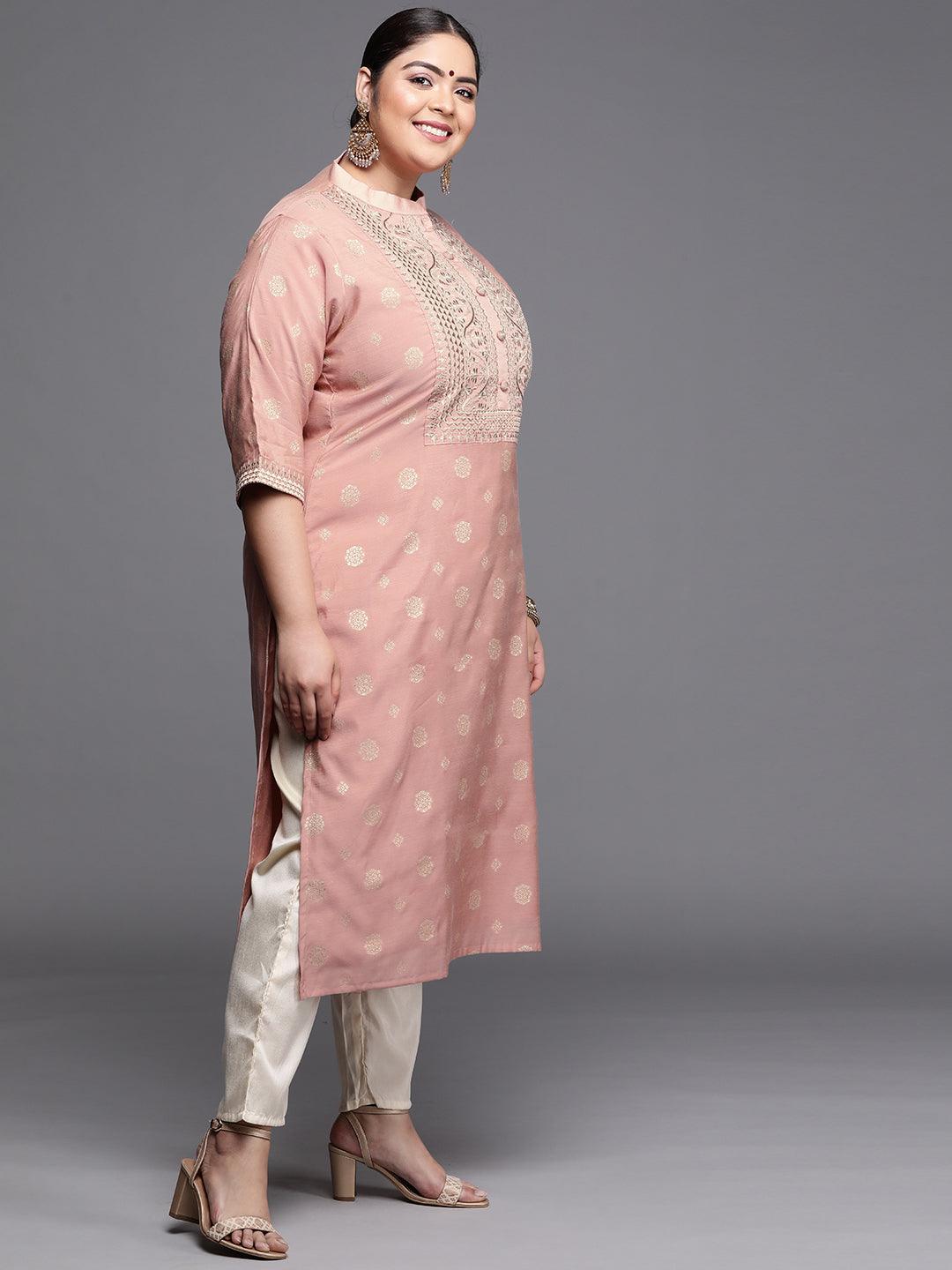 Plus Size Pink Yoke Design Chanderi Silk Kurta