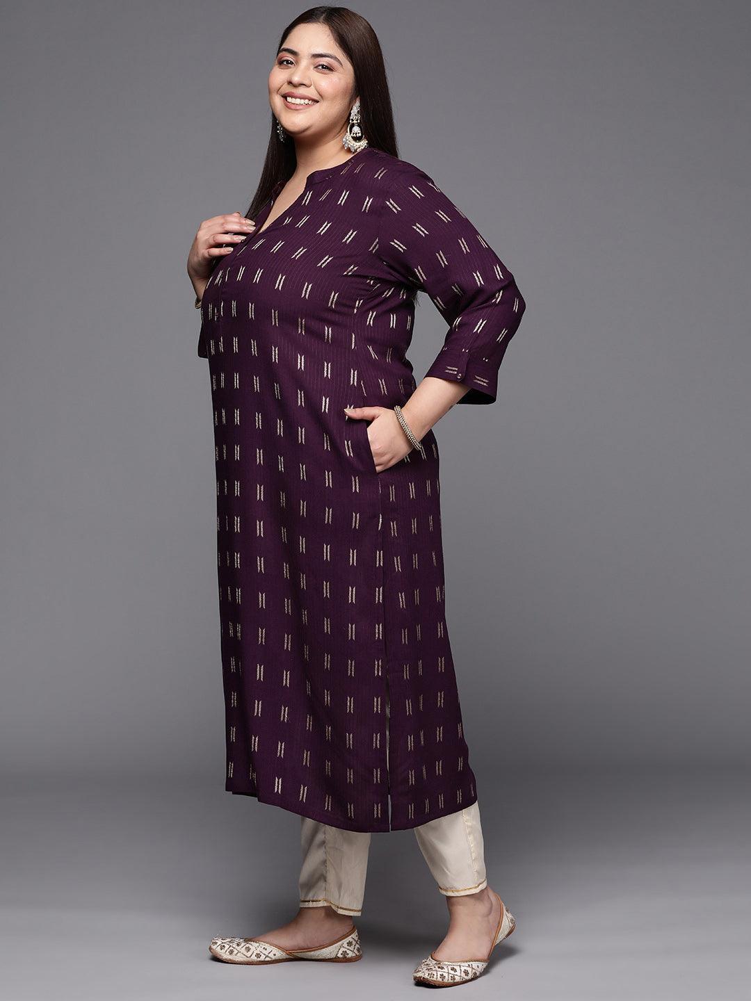 Plus Size Purple Woven Design Rayon Straight Kurta