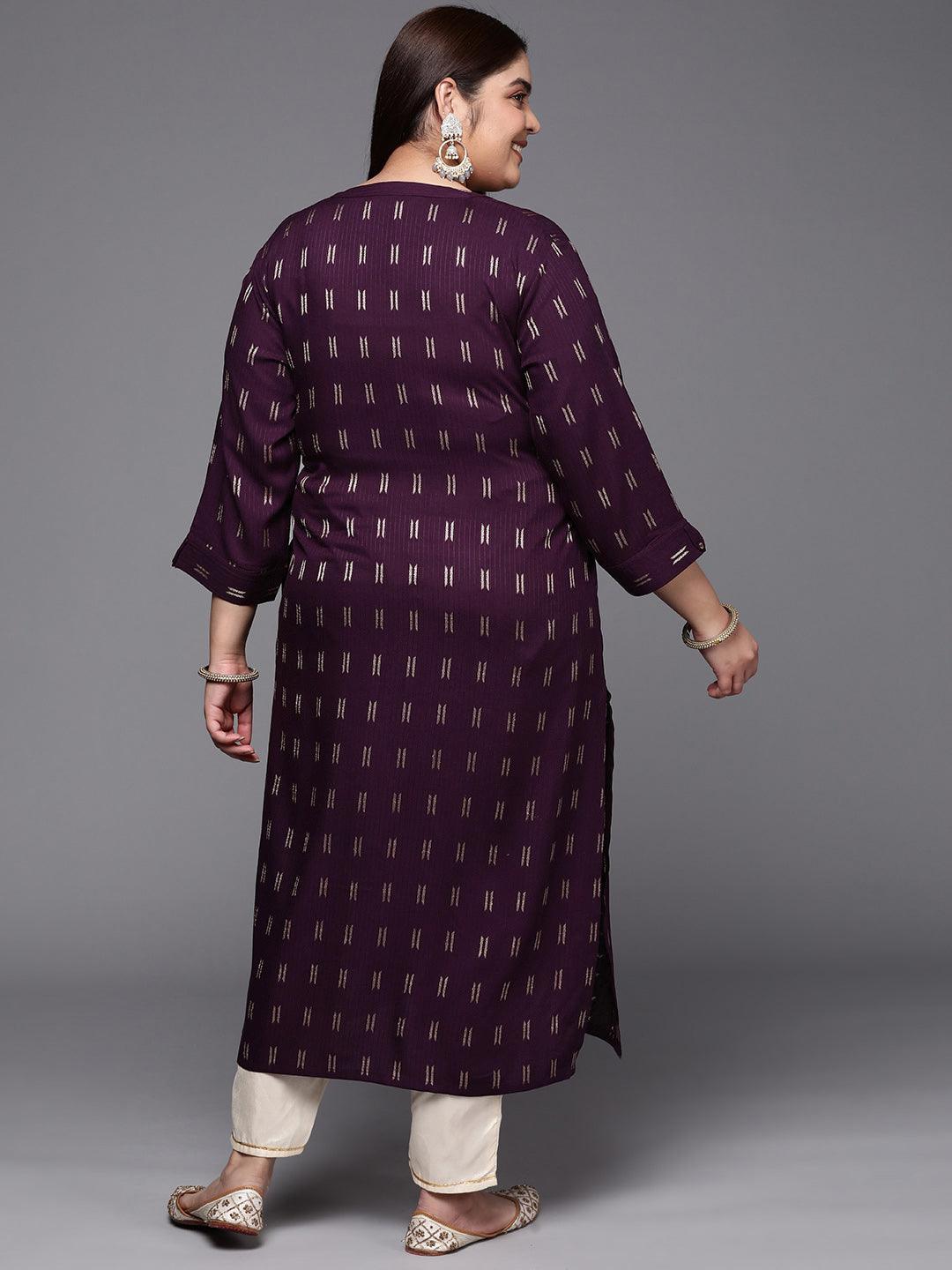 Plus Size Purple Woven Design Rayon Straight Kurta