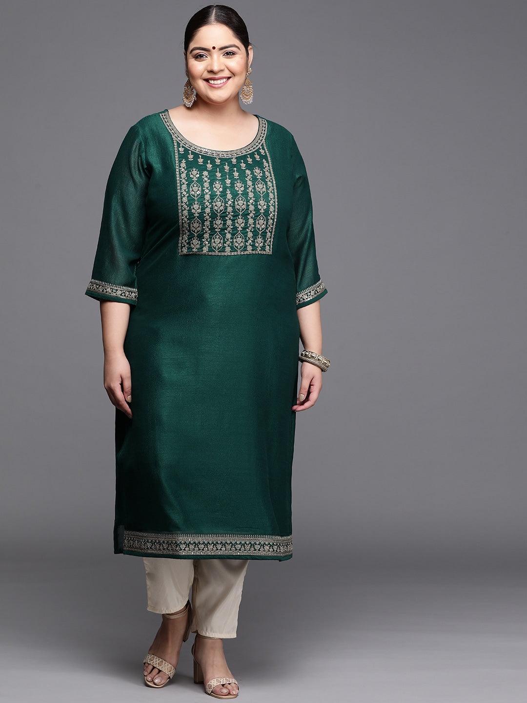 Plus Size Teal Yoke Design Silk Kurta