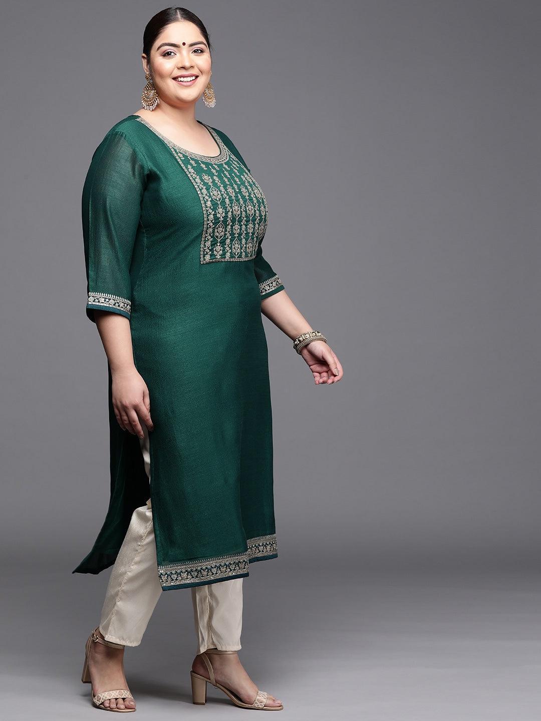 Plus Size Teal Yoke Design Silk Kurta