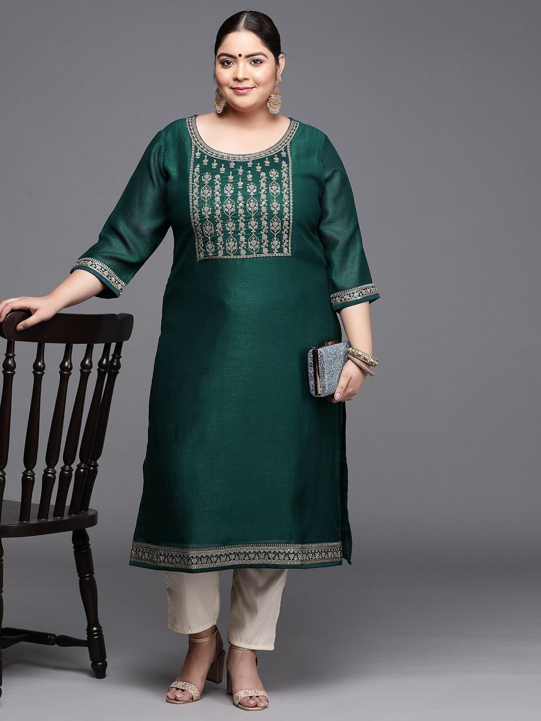 Plus Size Teal Yoke Design Silk Kurta