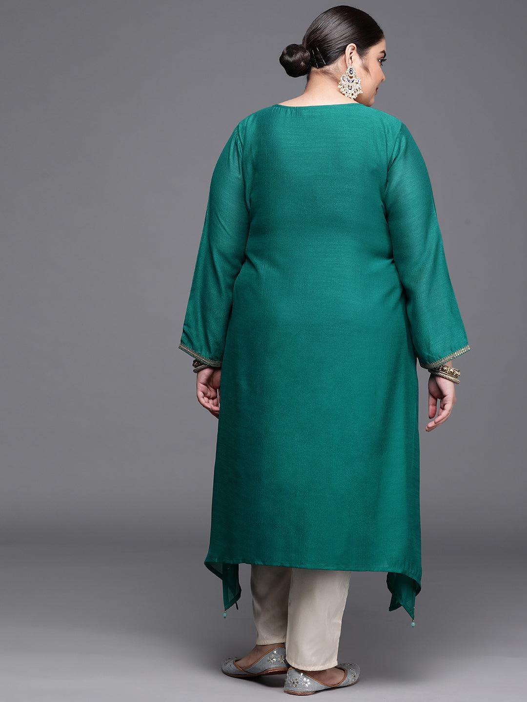 Plus Size Teal Yoke Design Silk Kurta